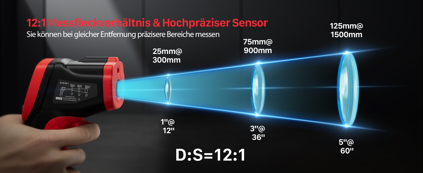 Інфрачервоний термометр Eventek -50°C до 600°C з лазером та LCD дисплеєм. Безконтактний термометр для піци, гриля, кухні та промисловості. Регульований коефіцієнт випромінювання (Не для людей). Червоний, діапазон -50°C ~ 500°C