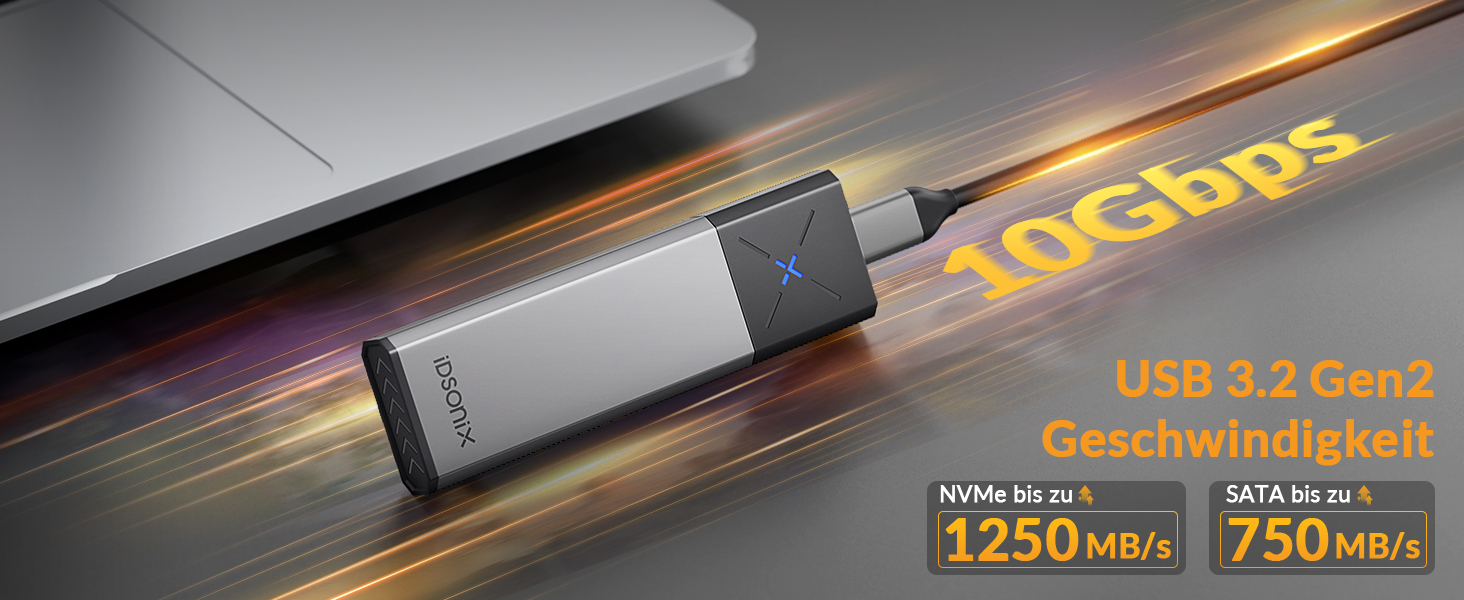 Зовнішній корпус-адаптер iDsonix M.2 NVMe та SATA SSD на USB 3.2 Gen 2 10Gbps, алюмінієвий, без інструментів, підтримка M-Key/B+M Key (2230/2242/2260/2280), сірий