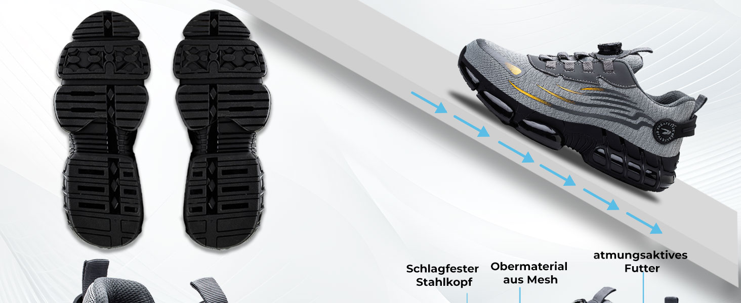 Робочі черевики Werkstein S3 Explorer 3.0: чоловічі та жіночі, з металевим підноском, дихаючі, легкі, спортивного стилю, чорні