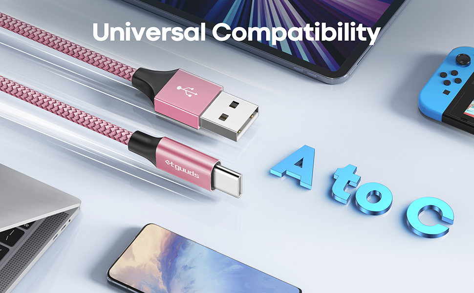 Кабель USB-C 30см [2 шт], білий: USB-A до USB-C, зарядний, нейлон, для iPhone, Samsung Galaxy