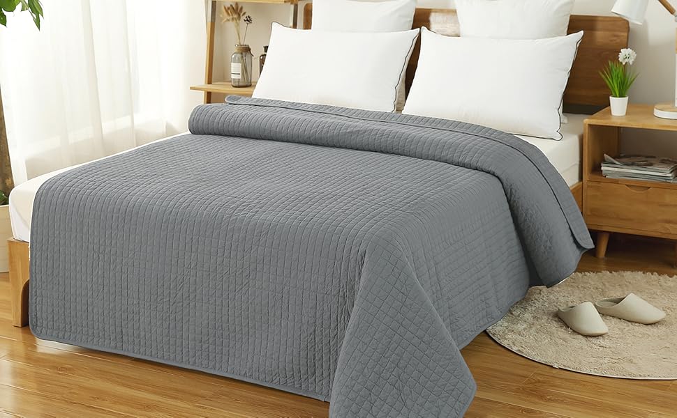 Покривало на ліжко WOLTU з ефектом декілька кольорів, 220x240 см, сірий, двостороннє, стегане