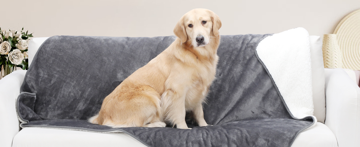 PETTOM Плед для собак та котів, водовідштовхуючий, м'який флісовий підстилку, 152 x 127 см (Сірий)