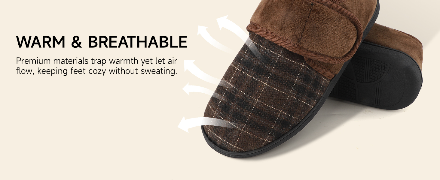 Тапочки чоловічі TIESTRA з термопресом для діабетиків, широка стопа, з підошвою з memory foam, чорні, розмір 41-47 (EU 45)