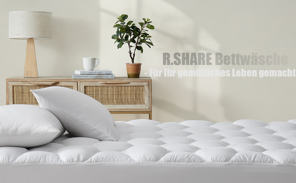 R.SHARE Mattress Protector 200x200cm, Soft Topper 200x200cm Mattress Pad Breathable 360° Wrap, Thickened Mattress Topper Washable, 3D Mesh Cover Mattress Protector, Öko-TEX white