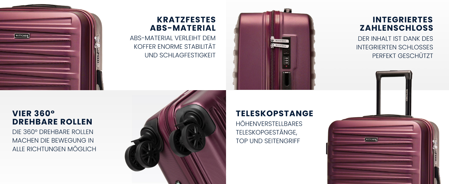 WITTCHEN Skyspeed Line - Великий валіза на колесах, жорсткий корпус ABS, телескопічна ручка, комбінаційний замок, 4 колеса, каштанового кольору. Підходить для авіакомпаній Lufthansa, Eurowings, Ryanair, Condor.