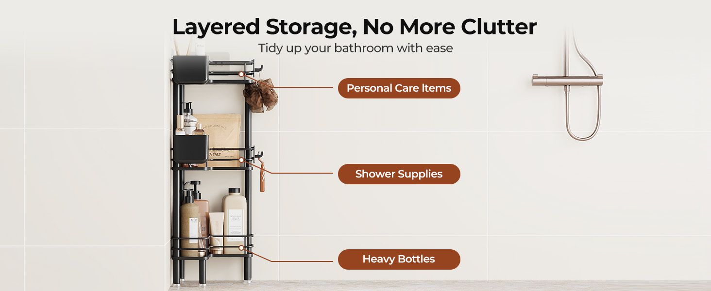 Набір з 3 кутових поличок для душу Orimade, нержавіюча сталь, чорний