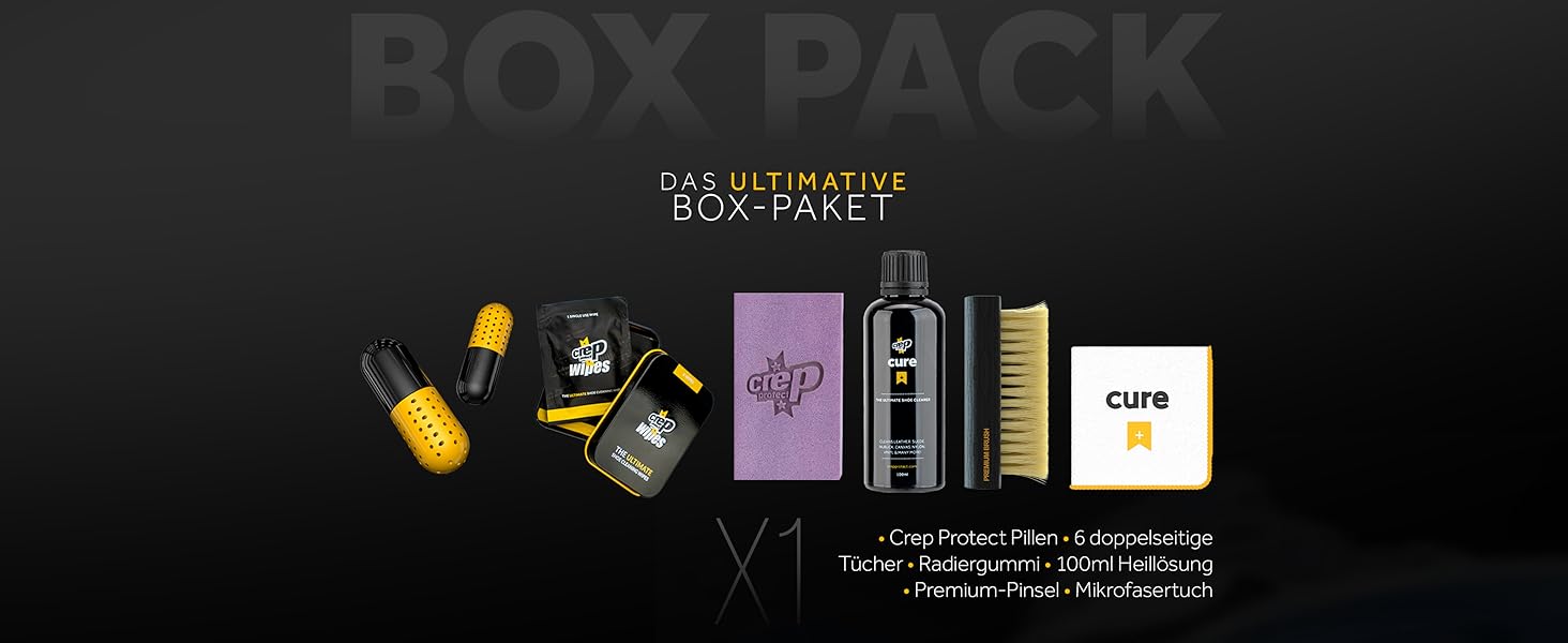 Набір для чищення кросівок Crep Protect Box-Pack преміум: 6 серветок, 2 капсули, гумка, розчин 100 мл, мікрофібра, щітка