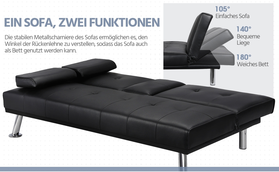 Yaheetech 3-Seater Convertible Sofa Bed with Cup Holders and Guest Bed