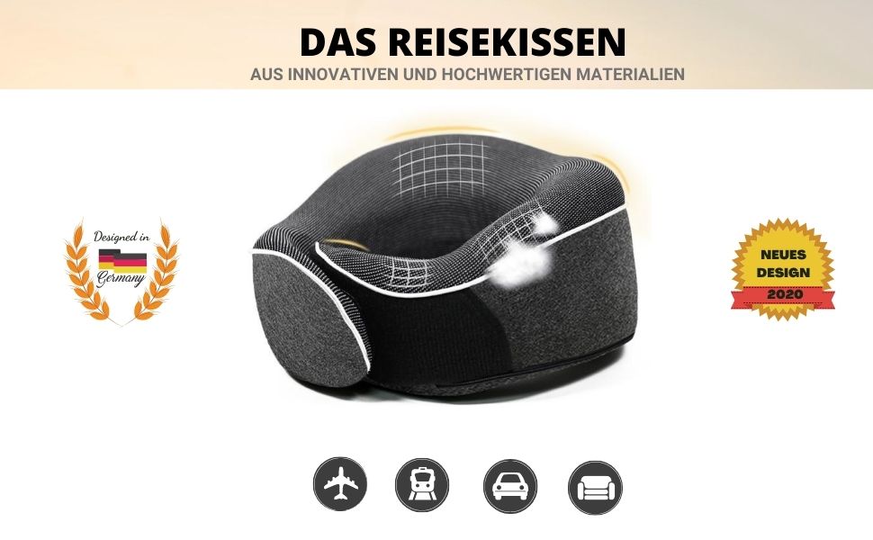 Подушка для шиї AIRTH® 360° з піною з пам'яті та зручним кріпленням - ергономічна підтримка шиї з знімним чохлом для максимального комфорту та відпочинку (сіра)