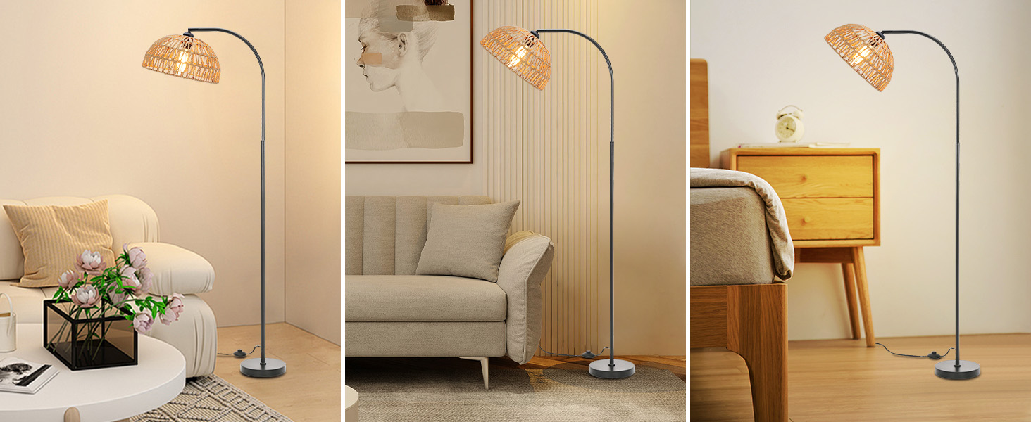 Стельова лампа Winverty для вітальні з полицею, 3 лампочки, вінтажний стиль, регульована висота 1.66м, Е27, з абажуром з льону, з вимикачем на ніжці