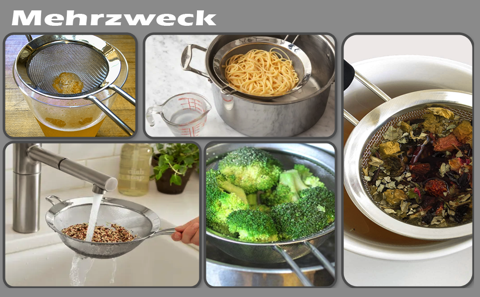 Набір сит кухонних, 3 шт. (8, 16, 18 см), нержавіюча сталь. Сито для борошна, макаронів, кіноа з неслизькими, ізольованими ручками. Набір сит з дрібною сіткою з пластиковою ручкою