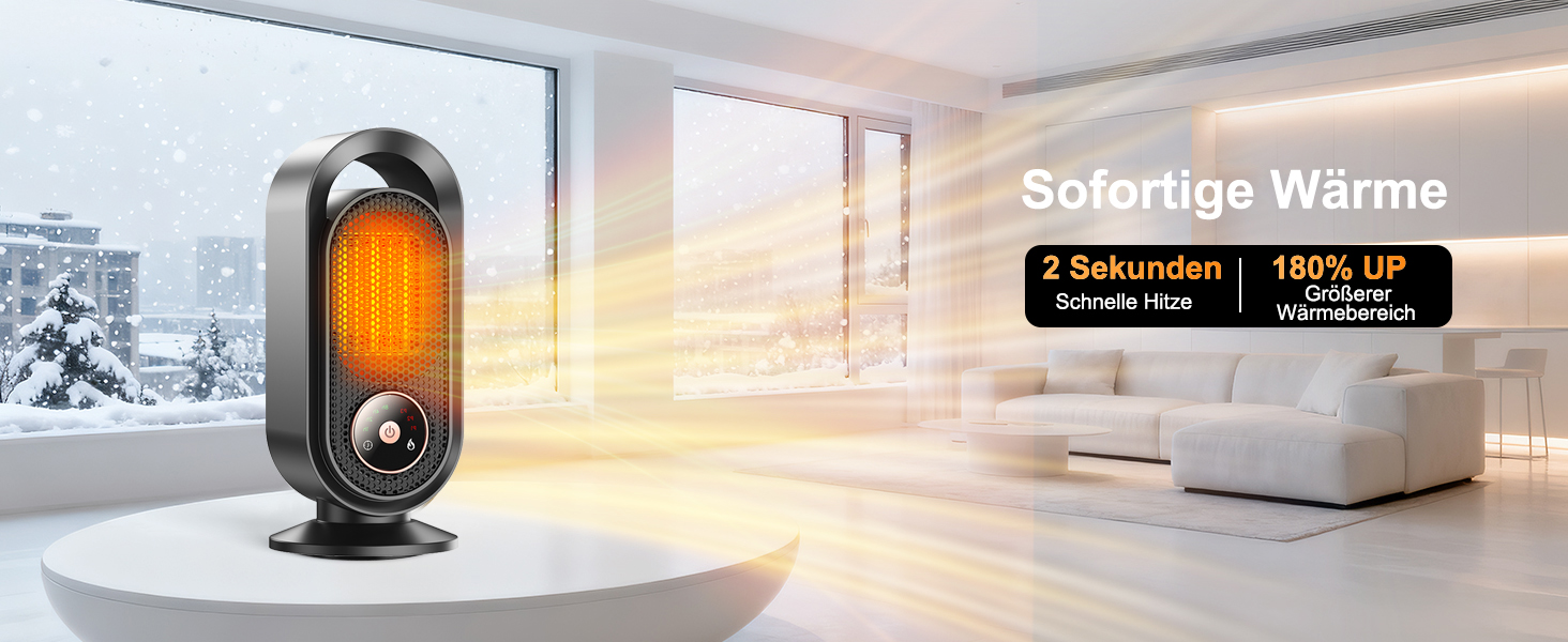 Електричний обігрівач, портативний обігрівач для кімнати, енергозберігаючий 1500W, керамічний з термостатом, таймером та 3 режимами, захист від перегріву та перекидання для офісу та спальні