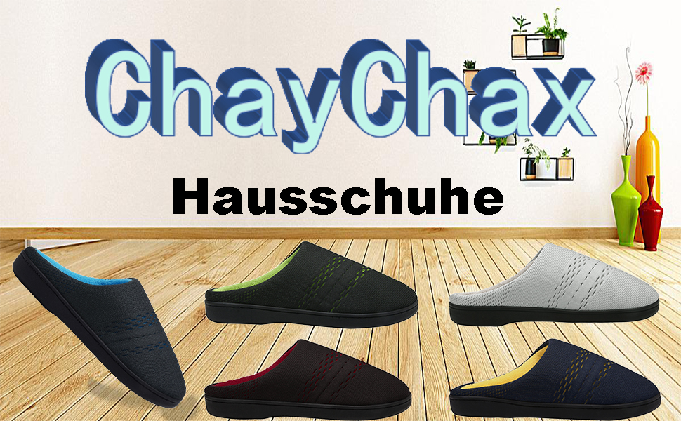 ЧайЧакс Теплі домашні тапочки з піною пам'яті для жінок та чоловіків, бавовна, 46/47 EU, чорний/сірий