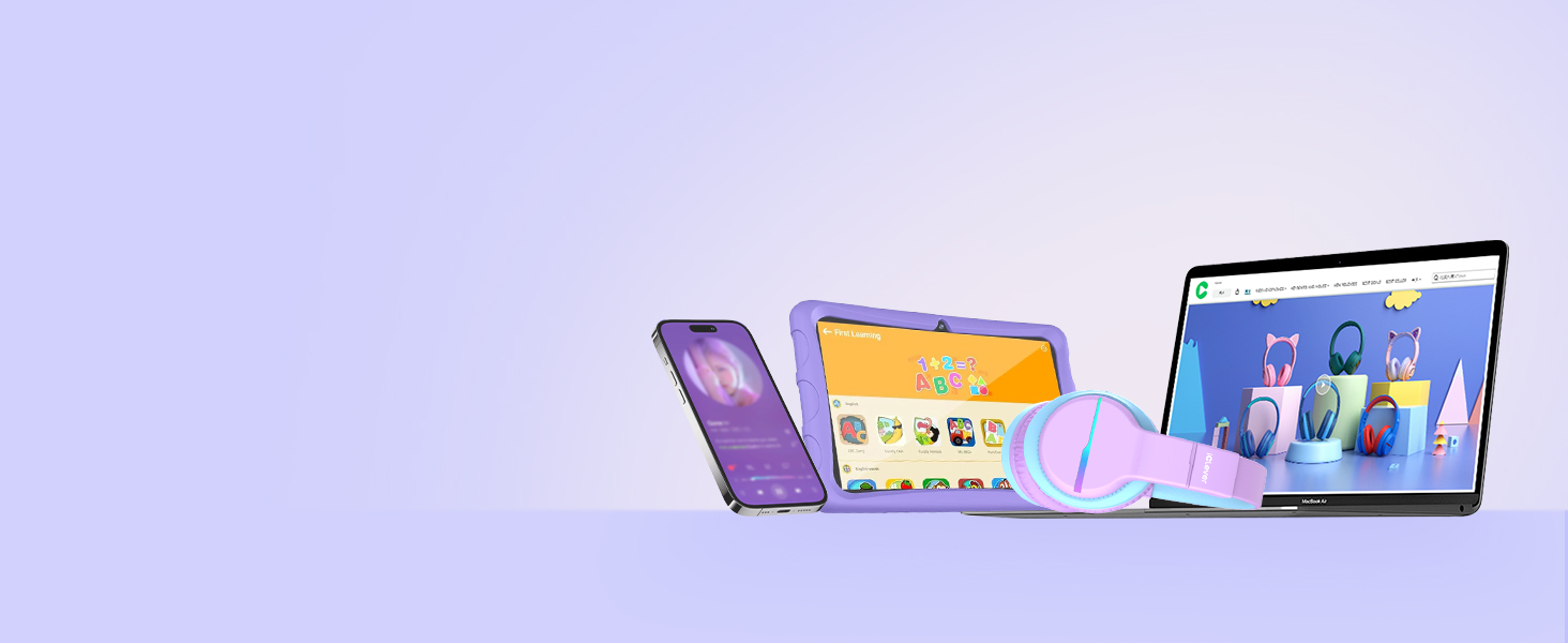 iClever Бездротові навушники для дітей з LED-підсвічуванням, Over-Ear, Bluetooth 5.2, мікрофон, BTH12, фіолетовий