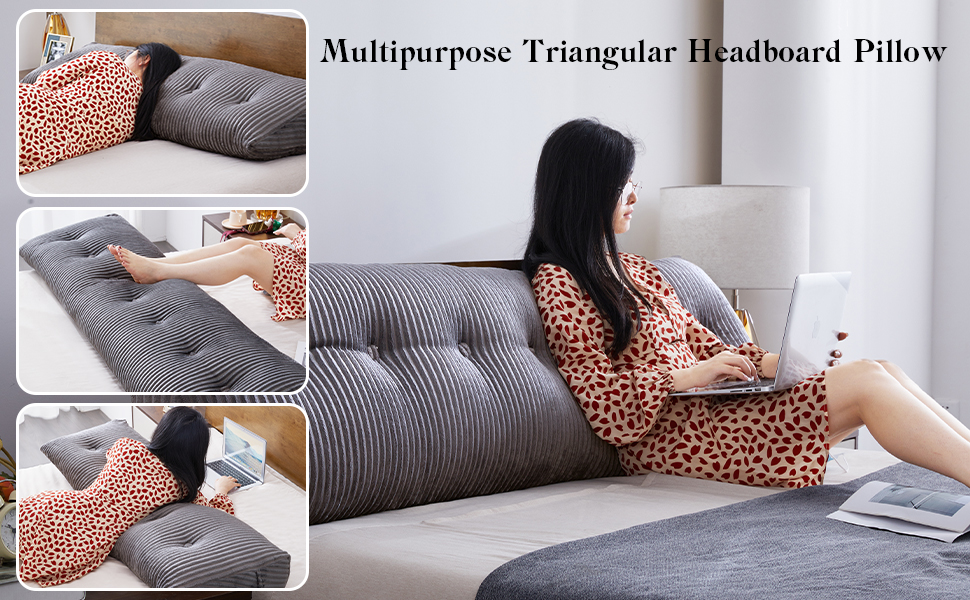 Підпорука для спини SLIGUY: трикутна подушка для ліжка, дивана, читання (120 x 50 x 20 см, сірий)