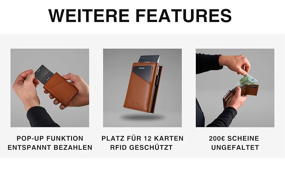 Чоловічий шкіряний гаманець Leder: тонкий, з відділенням для монет та RFID-захистом, вміщує 12 карт, колір коньяк