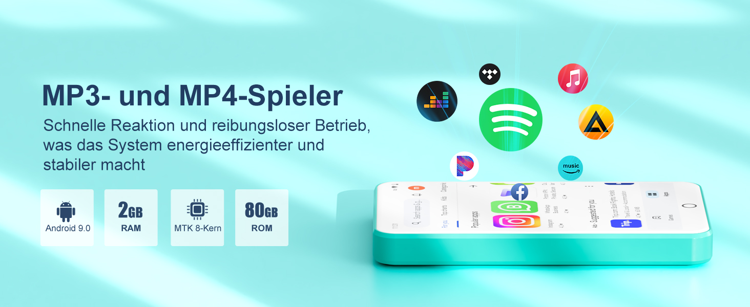 MP3 плеєр Oilsky 80GB з Bluetooth, WiFi, Android 9.0, 4