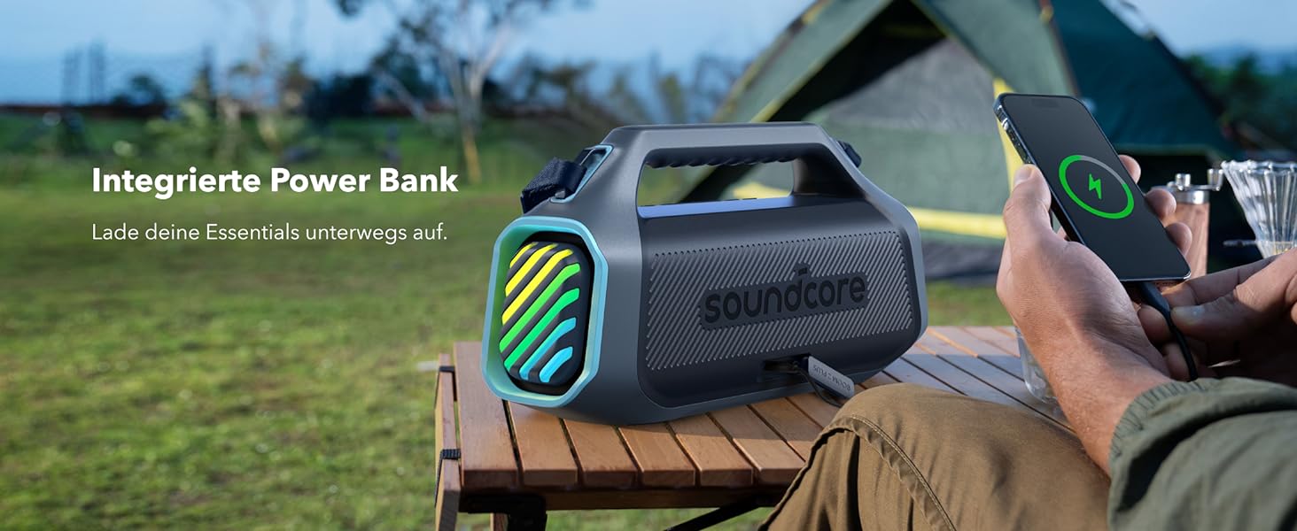 Soundcore Boom 2 Plus: Портативна Bluetooth колонка, 140W, IPX7, RGB, Power Bank, BT 5.3, для кемпінгу (блакитна)