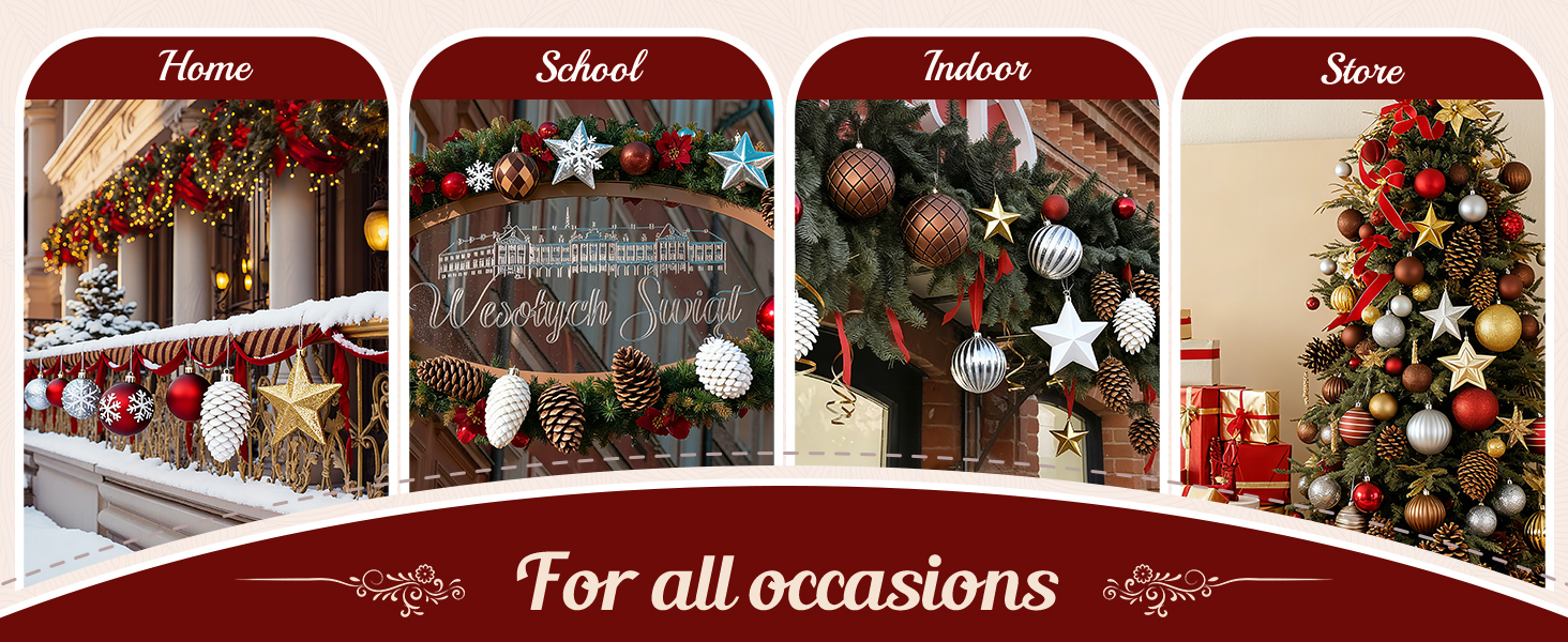 Набір прикрас для ялинки Alupssuc 128 шт. - ялинкові кулі, квіти, орнаменти, червоно-золотий (шампань, коричневий)