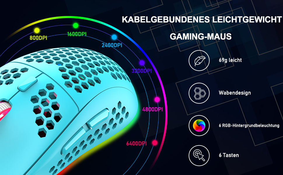 Ігрова клавіатура та миша UK-Layout з підсвічуванням RGB, 62 клавіші, механічна, 6400 DPI (чорний/червоний перемикач)