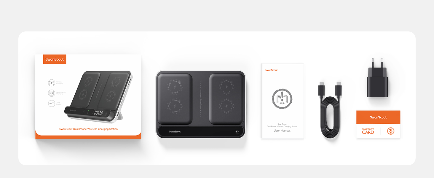 Двопортова індукційна зарядка SwanScout 504 для 2 телефонів (30W) - iPhone, Samsung, AirPods, Galaxy Buds