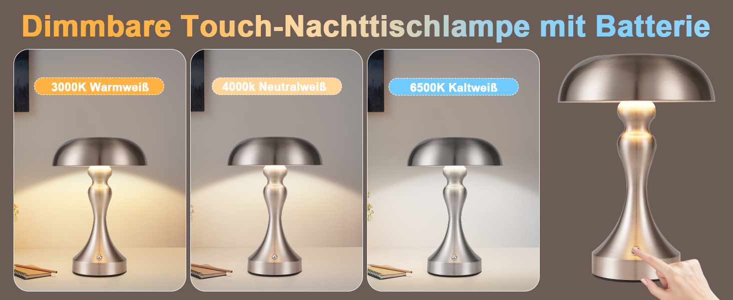 Бездротова настільна лампа Nicke - LED торшер з торканням, регульоване освітлення, USB зарядка, вінтажний дизайн, для спальні та вітальні