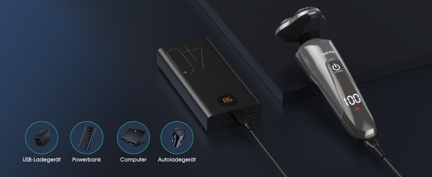 Електричний чоловічий верстат для гоління VOYOR TX410 (сірий) - ротаційний, мокрий/сухий, з LCD-дисплеєм та блокуванням від подорожей