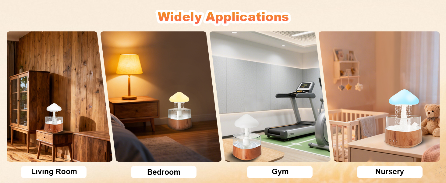 Увлажнитель воздуха 'Rain Cloud', 450 мл, с 3 режимами, 7 цветами, LED-подсветкой, аромадиффузор, нано-туман, лампа 'Гриб-дощ' для дитячої кімнати, спальні, дому, офісу (білий) (дерев'яний масив)