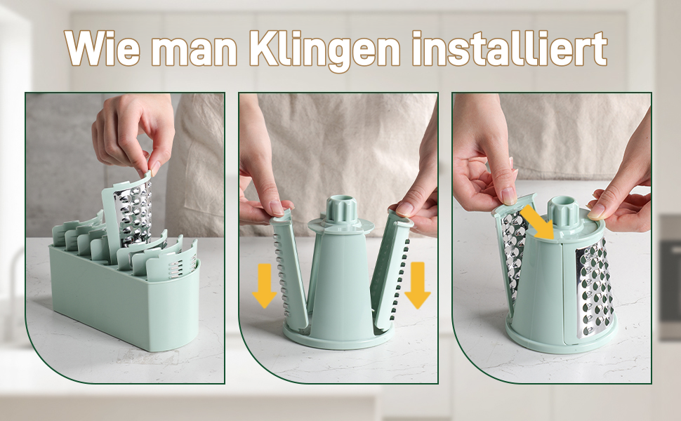 Ручна тертка для сиру та овочів з 5 зміненими лезами з нержавіючої сталі, кругла тертка з ручною рукояткою, харчовий подрібнювач для кухні, зелена коробка для зберігання