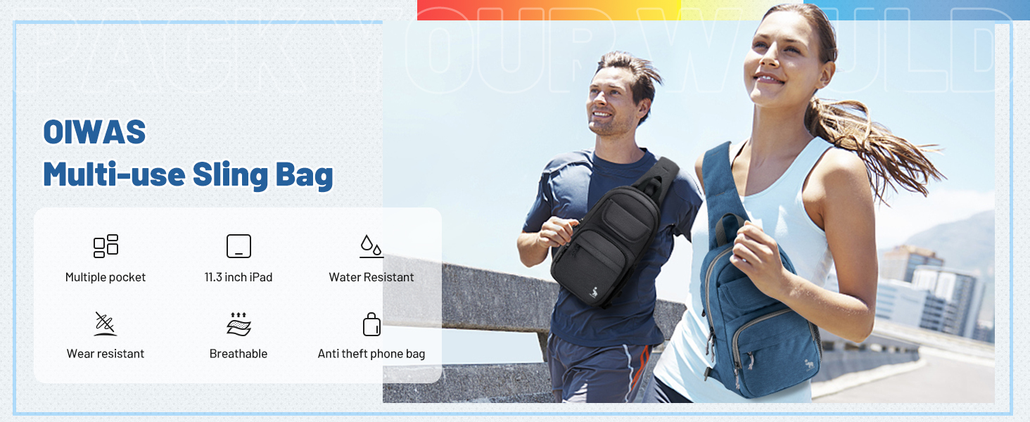Чоловіча нагрудна сумка Oiwas, маленька сумка через плече для чоловіків та жінок, спортивна сумка для піших прогулянок та активного відпочинку (чорна)