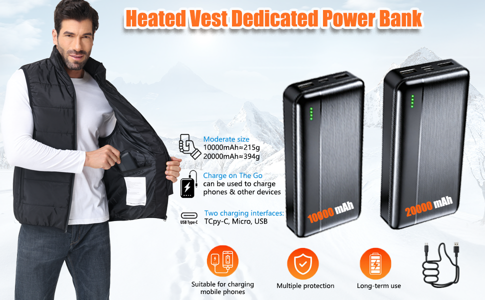 Обогріваючий жилет Ahigh для чоловіків та жінок з Powerbank, 12 зон нагріву, 3 температурні режими, для активного відпочинку (10000mAh, XXL)