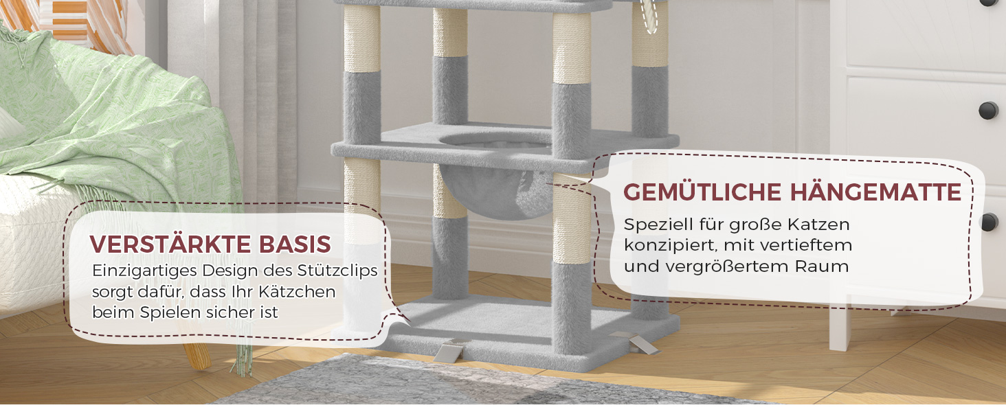 Великий кігтетопор для котів Dogat Katzenbaum XXL: кігтетопор, будиночок, гамак, 208 см, 16 стовпчиків, сірий