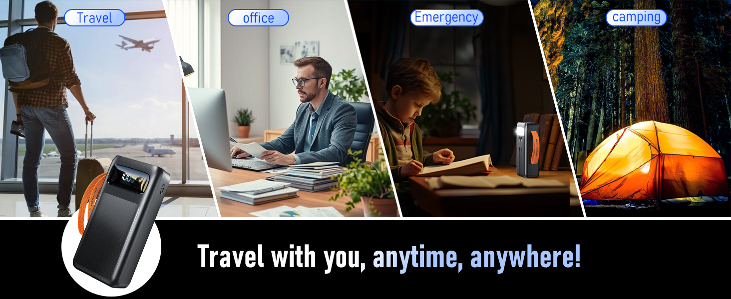 Портативний зарядний пристрій Power Bank 50000mAh з PD 30W, LED-дисплеєм, 7 виходами, ліхтариком та USB-C кабелем. Чорний.