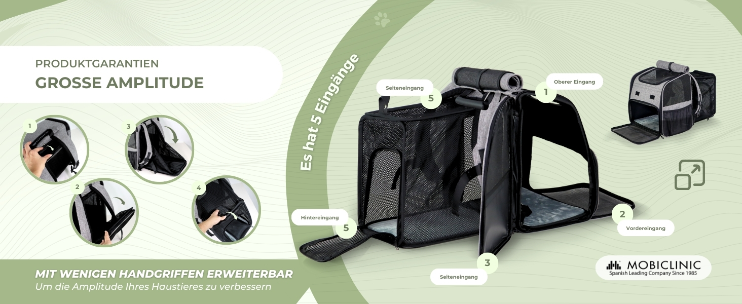 Рюкзак-переноска для котів та собак Mobiclinic® Pets, складаний, з вентиляцією, кишенями для їжі та аксесуарами, регульований, 37x29x37x5 см