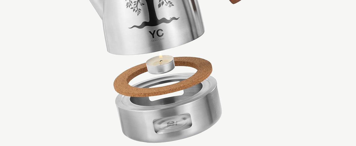 Термос-чайник YC Yang Chai з ситом із нержавіючої сталі 304, двостінний, 1.1 л, з дубовими ручками, сріблястий