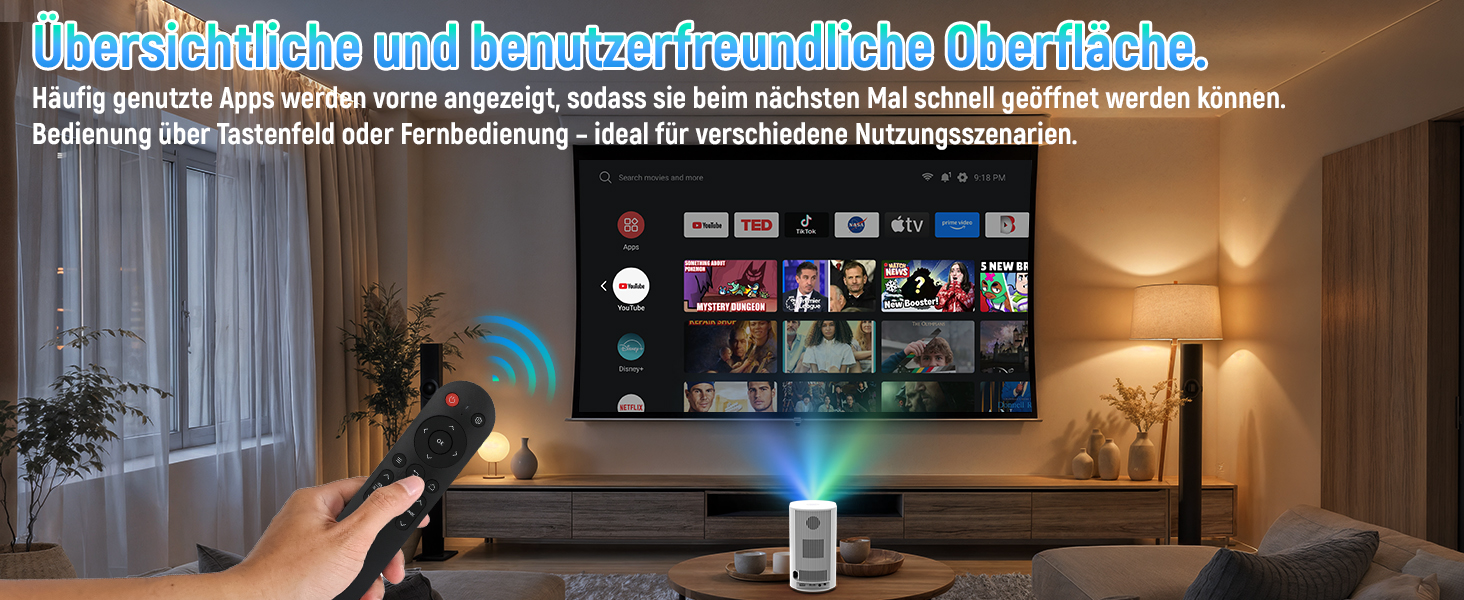 Портативний проєктор Mini Beamer: 4K, 1080p, WiFi 6, Bluetooth 5.4, Auto Keystone, 200 дюймів, сумісний з ноутбуками, смартфонами та TV (Weiß-P6)