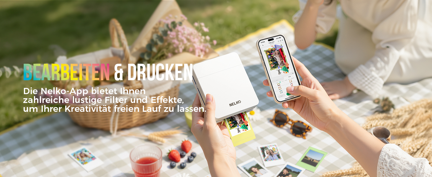 Портативний міні-принтер Nelko PP01 для фотографій з телефону (iOS & Android), 20 папірців, наклейки, білий