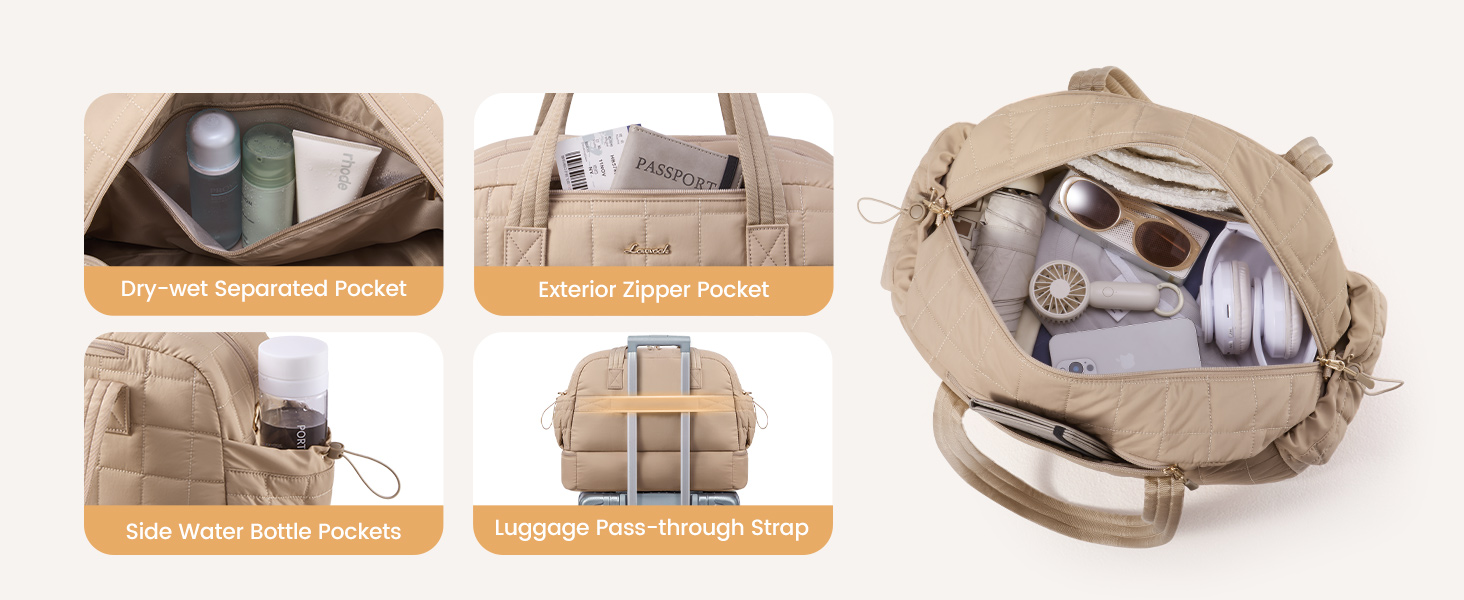 Сумка-мішок LOVEVOOK для подорожей, 35L: спортивна, для фітнесу, з відділенням для взуття та мокрих речей, ручна поклажа, для подорожей, відпустки, сірий+бежевий