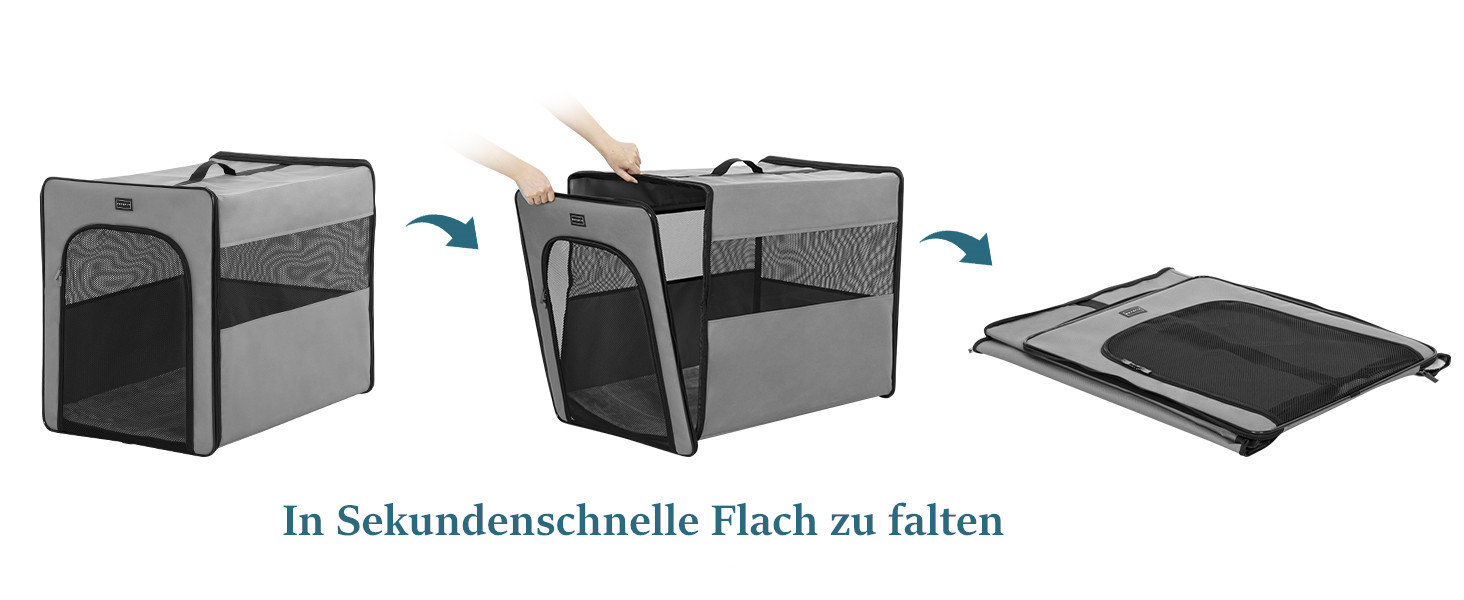 Транспортна переноска для собак Petsfit, сіра, M (61x46x53.5 см) з м'якою підстилкою