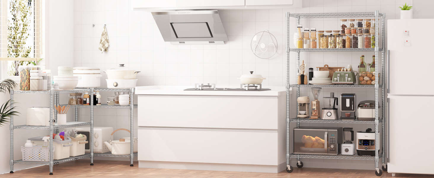 Himimi 5-Tier Rolling Wire Shelving Unit with Adjustable Height and Leveling Feet