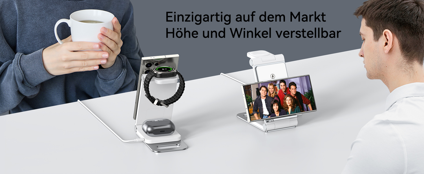 База для бездротової зарядки 3-в-1 для Samsung Galaxy (S25, S24, S23, S22, S21, S20, Z Flip, Z Fold) та Galaxy Watch/Buds, 20W, біла