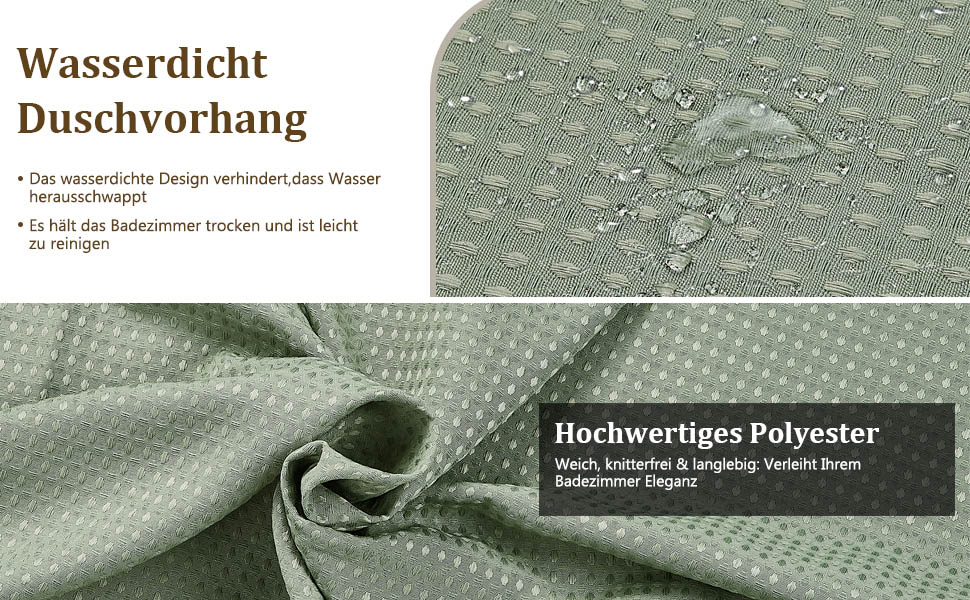 Штора для душу текстильна водонепроникна з поліестеру, 180x200 см, зелена, з кільцями (1 шт)