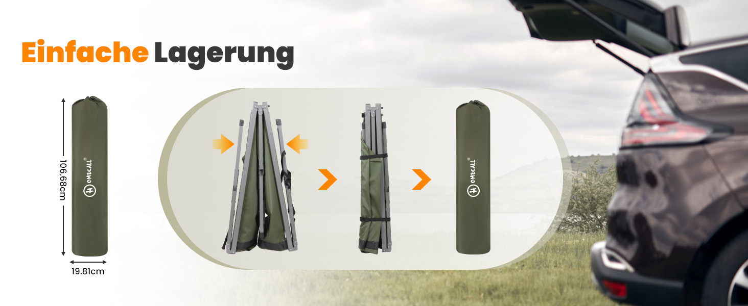 Розкладне ліжко для кемпінгу 210x80x60 см, стабільне, з кишенею, 200 кг, для відпочинку на природі, в саду, в подорожах, вдома (зелене)