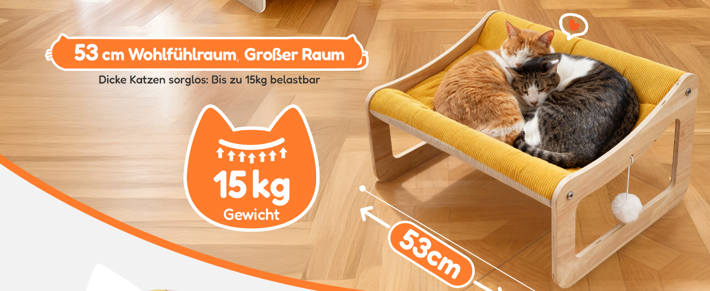 Крак-стійка для котів з великим ліжком Luxus, жовта | З міцного березового дерева, сизаль, 25 кг, біо-льон