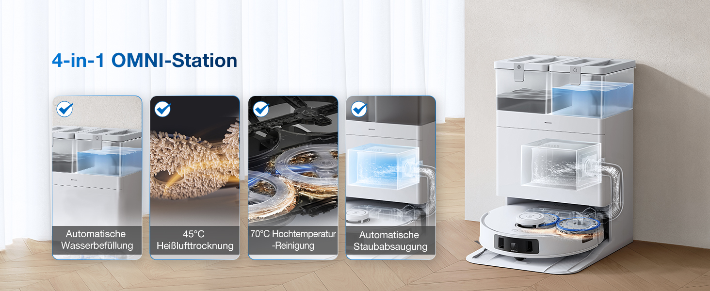 Робот-пилосос Ecovacs DEEBOT T30C Pro Omni GEN 2: пилосос-мийник, 15400Pa, автопорожнення, гаряча сушка, 200хв роботи, для шерсті тварин та килимів