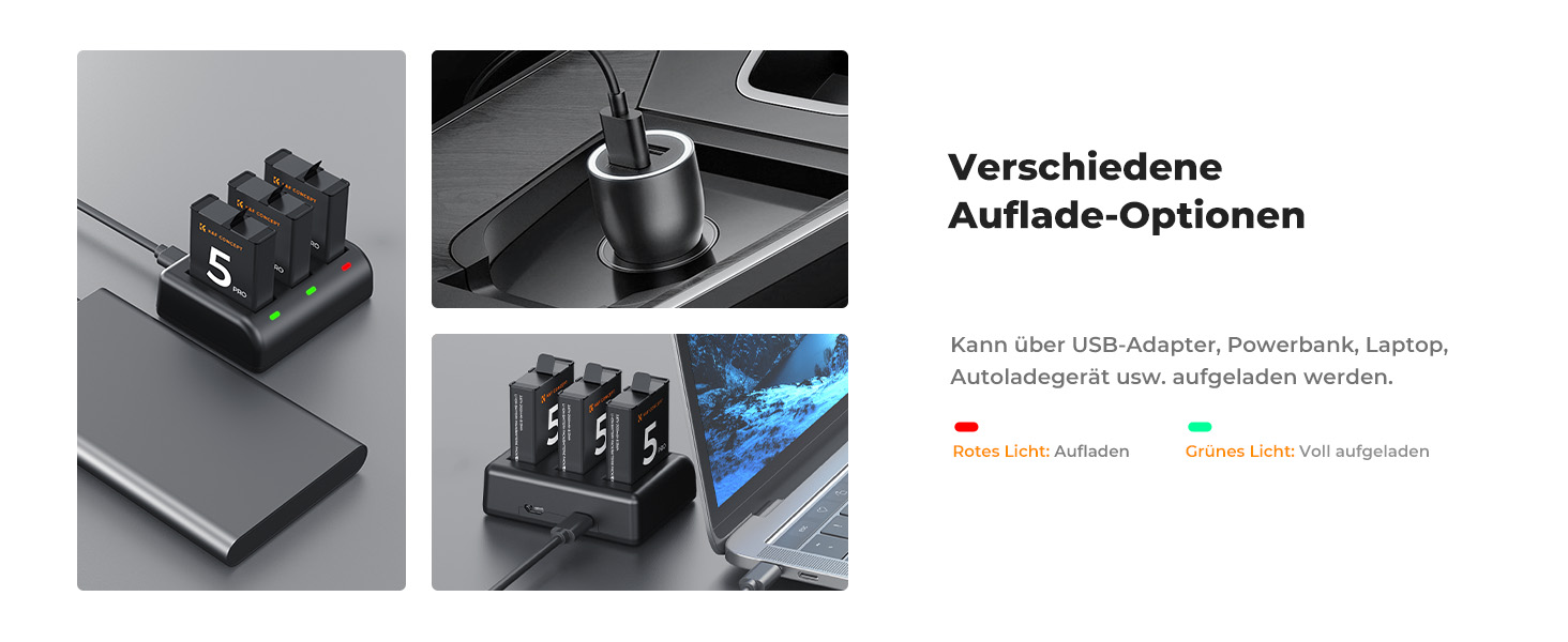 Акумулятор K&F Concept OSMO Action 5 2100mAh + Зарядний пристрій 3-слотовий + Експрес-кейс для карт, сумісний з DJI OSMO Action 5 Pro, Action 4, Action 3 та Osmo 360