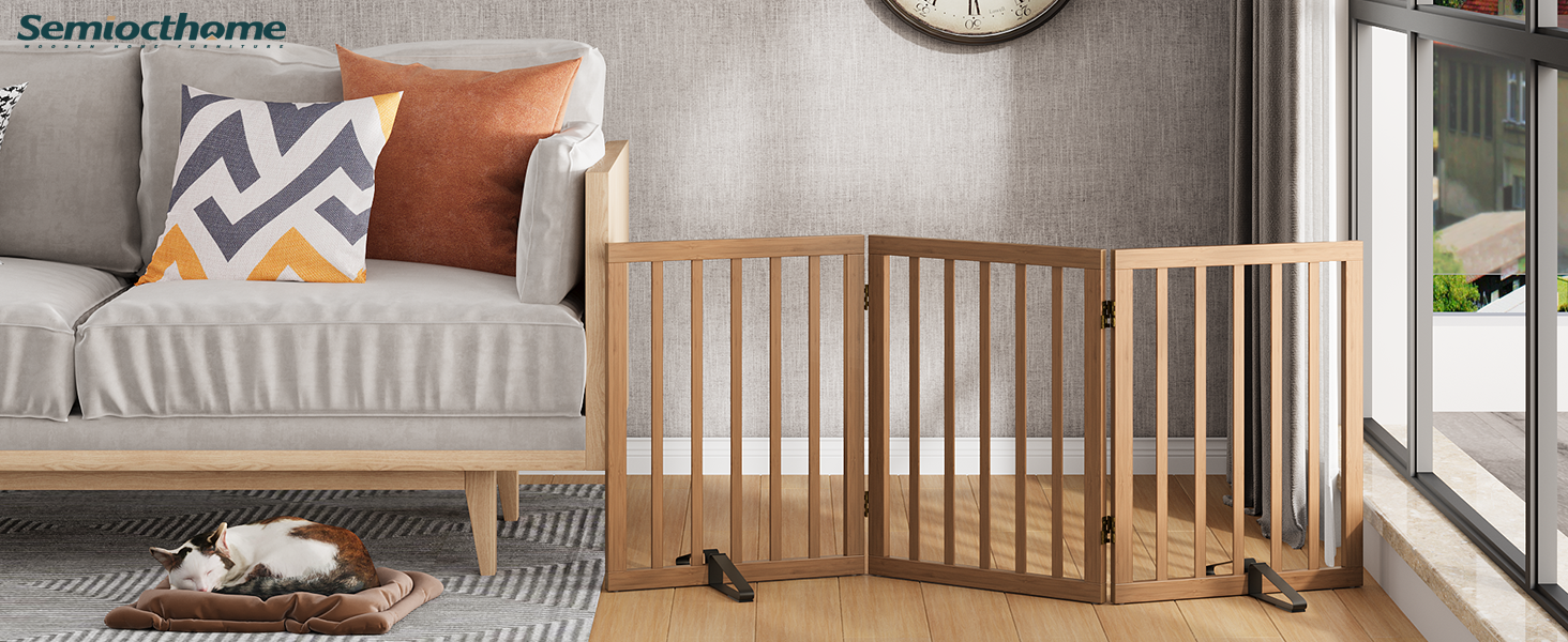 Бамбукове переносне захисне ґратка для собак Semiocthome, 3 секції, 61 см, для дому, біле