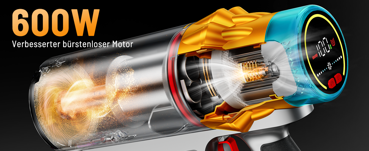 Бездротовий акумуляторний пилосос 600W з потужністю всмоктування 50KPA, 70 хвилин роботи, великий пилозбірник 1,8L, антизаплутана щітка, 8-рівнева фільтрація, підходить для твердих поверхонь, килимів та шерсті тварин, колір - блакитний