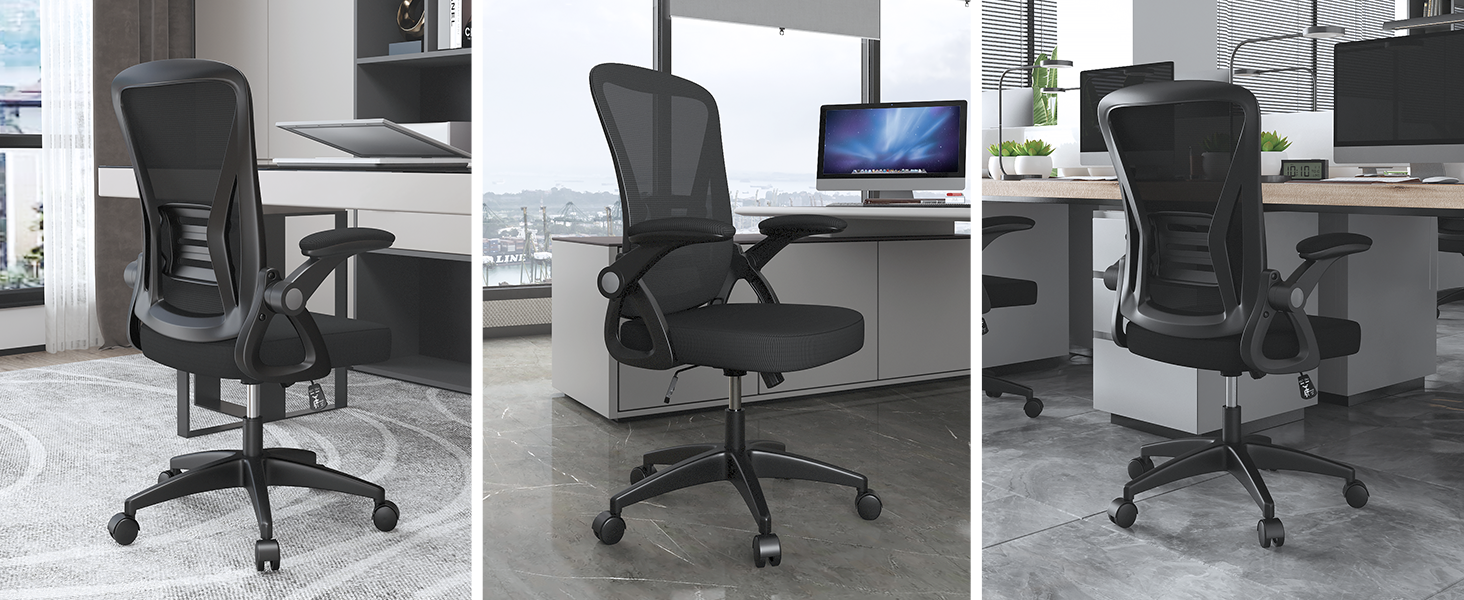 Офісний стіл з підтримкою попереку Rattantree, ергономічний, регульовані підлокітники, регульована висота, поворотний, дихаюча спинка, чорний, без підголівника