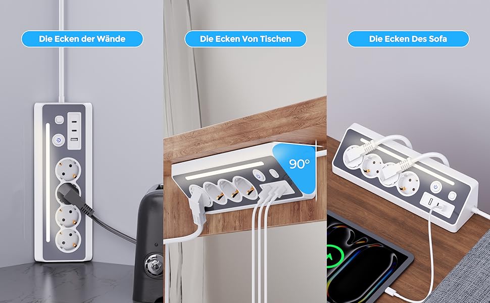 Мережевий фільтр з USB та Type-C, 4 розетки, 16A, 3680W, з вимикачами, захист від перенапруги, білий